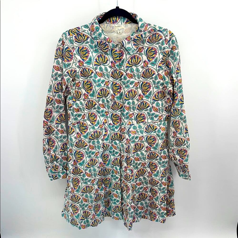 Livro Kurta floral print long sleeve button up flared shirt dress with pockets M